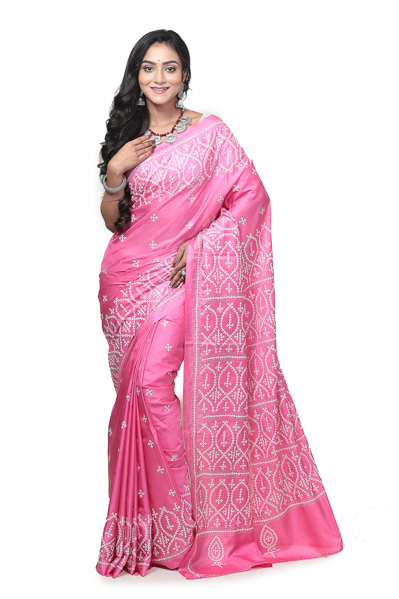 Gujarati Stitch Blended Silk Saree in Elegant Style banglarsare
