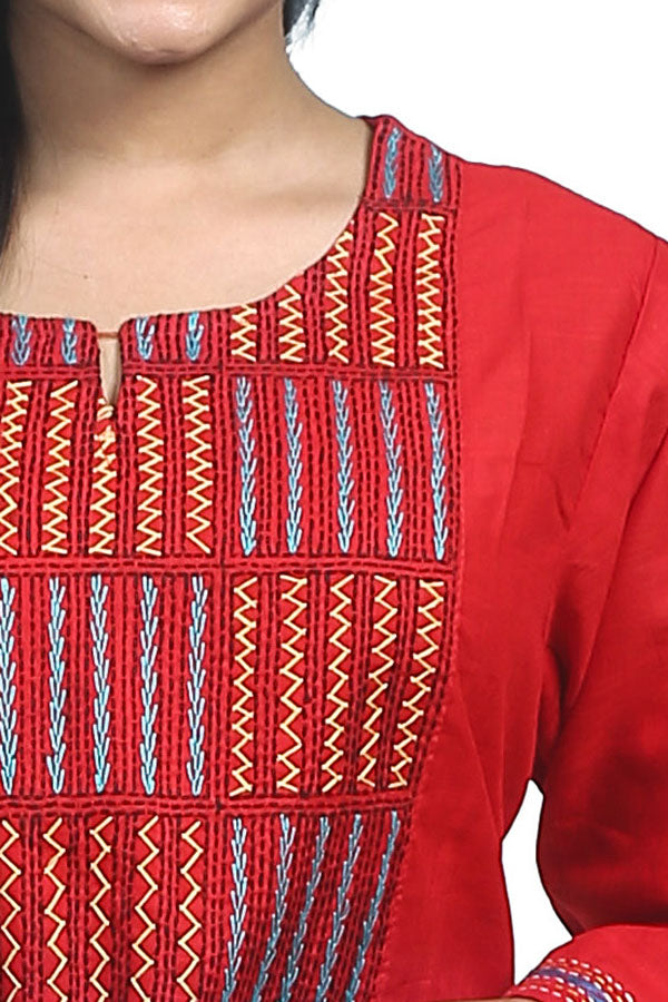 Women Cotton Jaipuri Floral Printed & Thread Embroidered Straight Fit Kurti  Only – Mirchi Fashion